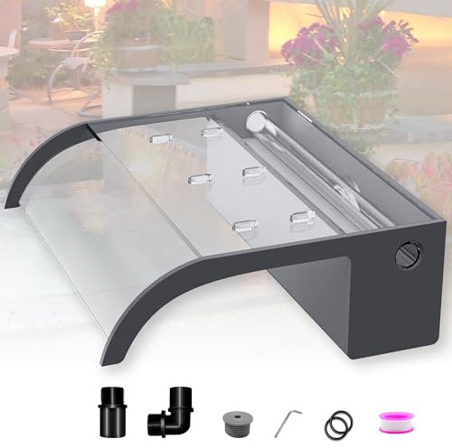LONGRUNNEW Fontaine De Piscine, Cascade Bassin Exterieur en Acrylique 30cm De Long, Incurvé Lame D’Eau Largeur 18cm, Cascade Piscine Hors Sol avec Accessoires pour La Décoration D'étang, Patio,Jardin