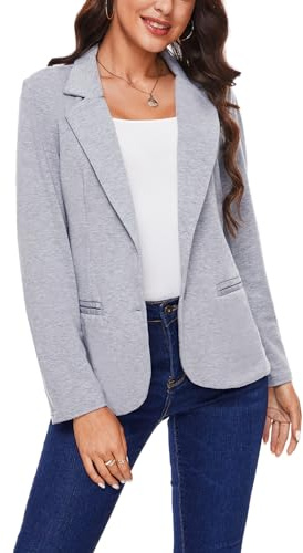 MINTLIMIT Blazer for Women UK Jersey Knit Blazers Notched Lapel Suit Versatile Slim Fit (Grey M)