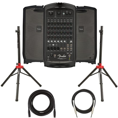 Fender Passport Venue S2 Portable PA System Bundle with Compact Speaker Stands, XLR Cable, and Instrument Cable
