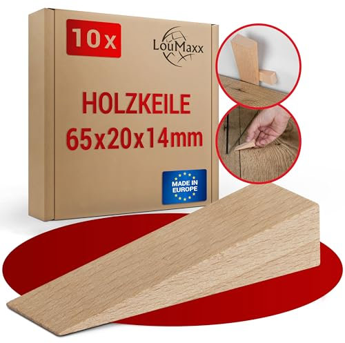 LouMaxx 10er Set Holzkeile klein aus Buche/Esche natur - Keile Holz 65x20x14 mm - Robuste Hartholzkeile als Türkeil Holz, Montagekeile & Verlegkeile – Holzkeil made in Europe – Holzkeile Hartholz