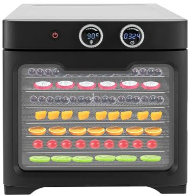 Dörrröd, 800 W rostfritt stål torkningsröst 8 gånger med temperaturregulator (20 °C – 90 °C), 24 timmar. Timer, för mat kött frukt grönsaker