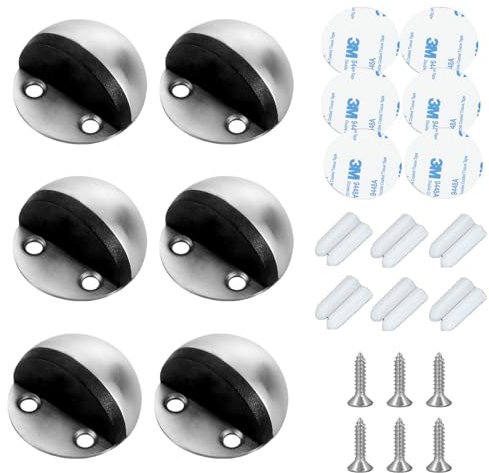 6 Piezas Topes Puertas Adhesivo, Sujeta Puertas Suelo Acero Inoxidable, Tope de Puerta para Suelo Silenciosa, Door Stopper con Tornillos y Autoadhesivo para Proteger Paredes, Muebles, Puertas