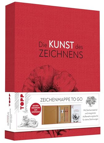 Die Kunst des Zeichnens – Zeichenmappe to go: Mappe für Zeichenutensilien, Zeichenblock A5 (60 Seiten, 148mm X 210mm, 120g), Zeichenmaterial: ... Kohlestift, Spitzer, Aufbewahrungstasche