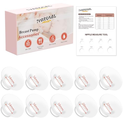 Lot de 10 inserts de bride 4/16/18/20/22 mm (2 pièces) compatibles avec les tire-laits Momcozy Air1/W1/M9/M6/M5/S12 Pro/V1 Pro/V2 Pro, pour Spectra/Medela/MomMed/eufy/Lansinoh/Elvie
