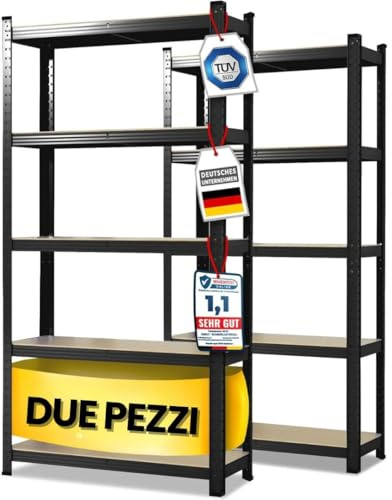 OfficeMarshal Confezione doppia di scaffali per carichi pesanti, colore nero, 200 x 120 x 60 cm, scaffalatura, scaffalatura, scaffale, sistema a incastro montato senza attrezzi (Lakota)
