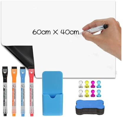DBOO Magnetic Whiteboard Sheet | Self-Adhesive Dry Erase Film | 60x40mm Flexible Magnetic Whiteboard Cuttable Design for Kitchen Fridge, Office Cabinets & Creative DIY