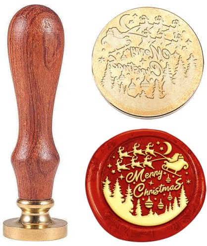 Hobbspring Tampons de sceau en cire Joyeux Noël Enveloppes interchangeables Tampons de sceau DIY Père Noël Renne Nouvel An Tête en laiton Poignée en bois Pour cartes de Noël Retour à l'école