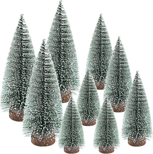 JJQHYC 9 delar mini julgranar snöig julgran heminredning jul granar för vinterby, gör-det-själv-hantverk, bordsskiva skogsscen