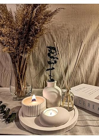 5-Piece Candle Set,Jar Candle,Tealight Holder,Reed Diffuser & Round Tray,Neutral White Centrepiece,Ready-to Gift Home Fragrance Set