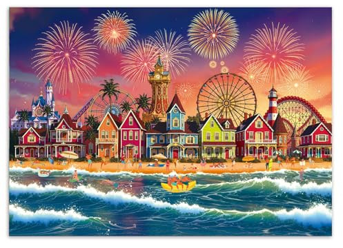 1000 Piece Puzzle for Adults, Seaside Firework Florida Summer Jigsaw Puzzle, 27.6 x 19.7in 1000 Pieces Jigsaw Puzzles for Adults, Gift for Friends Family, Wall Art Home Decor