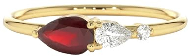 Lirzxin guldring kvinnor 750 18K, vigselringar för kvinnor elegant 0,5ct droppform laboratorium skapad rubin och moissanit förlovningsring gult guld