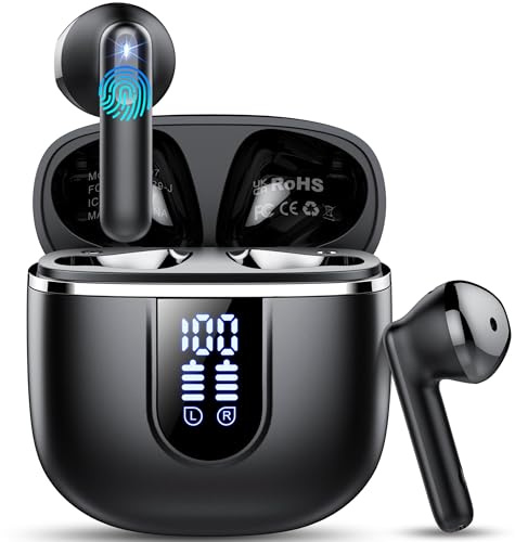 Auriculares Inalambricos Bluetooth 5.4, Auriculares Bluetooth con HiFi Estéreo, 40H Cascos Inalambricos Bluetooth con 4 HD Mic ENC Reducción de Ruido, Pantalla LED, IP7 Impermeable Audifonos USB-C