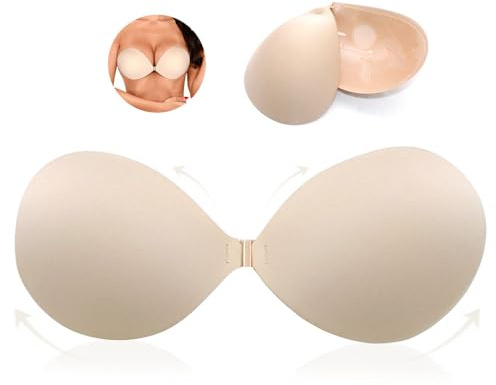 SZMK Reggiseno Adesivo Push Up,Reggiseno Invisibile Silicone,Coppe Adesive Seno Riutilizzabili,Reggiseni Senza Spalline Schiena Nuda,Coppette in Silicone per Seno per Costume, Abito Bretelle - B