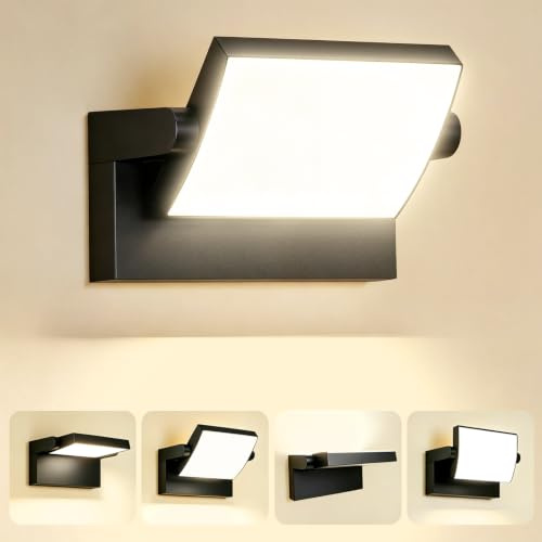 GXXG 40W Apliques Pared Exterior 4000LM Rotación Negra Aplique de Pared Interior 4000K Natural Foco LED Exterior Impermeable ip65