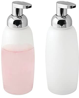 mDesign Refillable Glass Foaming Hand Soap Dispenser - Foam Soap Pump Bottle Container for Bathroom Counter Top - Decorative Foam Soap Dispenser - Malloy Collection - 2 Pack - Clear Frost/Chrome