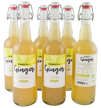 BOISSON ÉCOLOGIQUE KOMBUTXA TE KOMBUCHA - 6 bouteilles 750 ml Thé fermenté bio énergie écologique combustion des graisses sans sucre ajouté (Ginger (Gingembre et Pomme))