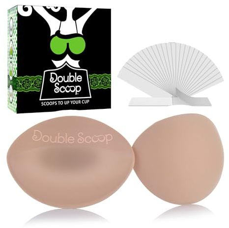 Double Scoop® Push Up Inserts w/Bonus Tape Sticky Strips, Instant Breast Implants, Replacement Bra Pads, Padded Bralette Hack, Breast Lift, Foam Bra Filler Insert, Bra Stuffer, Cup Size C (Nude)