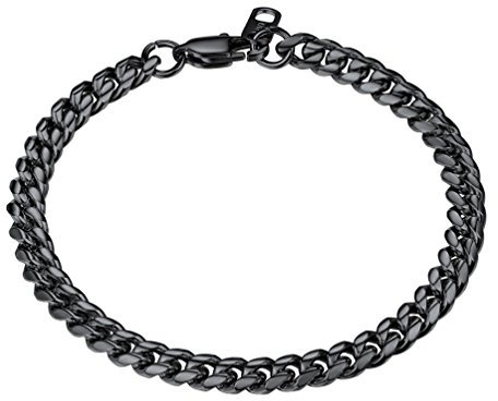 PROSTEEL Herren Armband 6mm Edelstahl Panzerkette Armband schwer Glieder Link Kettenarmband Armkette Armreif, Länge 21cm, schwarz