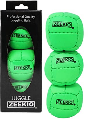 Zeekio Galaxy Juggling Balls - Premium Professional 12 Panel Genuine Leather Balls - 130g - 67mm - Pack of 3 (Neon Green)