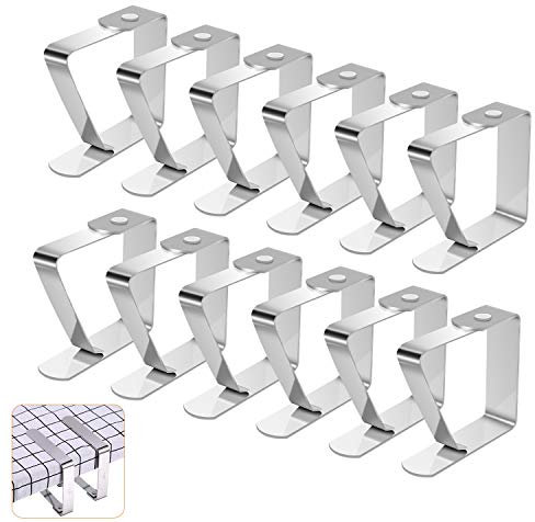Telgoner Tischdeckenklammer Edelstahl, 12 Stück Draußen Tischtuchklammern Tischdeckenhalter Tischtuch Klein Klemme Clips für Dicke Tische Gartentisch, Silber, 5 x 4 cm