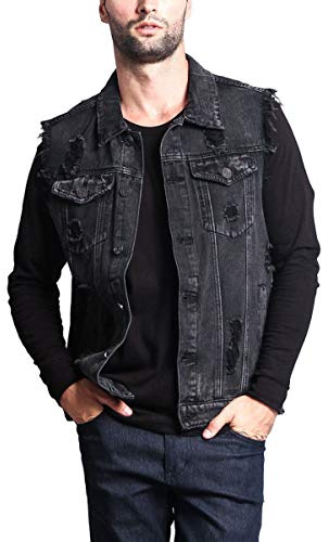 Cicilin Män Denim Väst Väst Ärmlös Jeans Jackor Casual Ripped Vintage Cowboy Slim Fit Ytterkläder Gilets