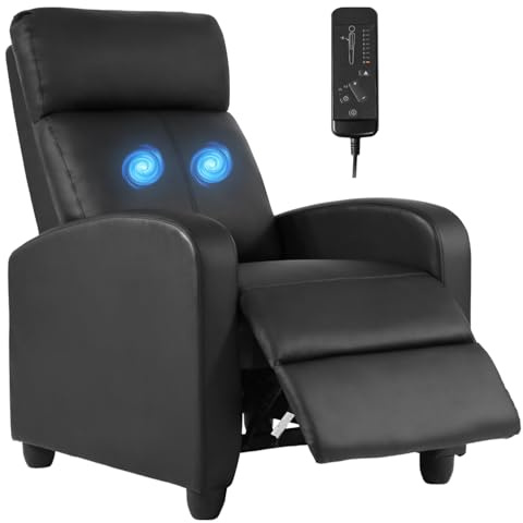 FDW Recliner Sofa Massage Chair Home Theater Seating with Lumbar Support and Padded Backrest for Living Room and Bedroom (Leather, Black)