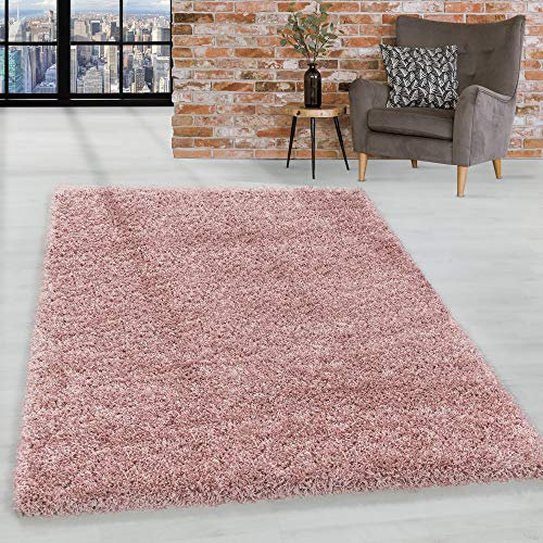 HomebyHome Shaggy Teppich Wohnzimmer 120 x 170 cm - Shaggy Teppich Hochflor Rosa Extra Weich und Flauschig - Langflor Teppiche für Schlafzimmer, Küche, Flur - Carpet, Halı, Kilim