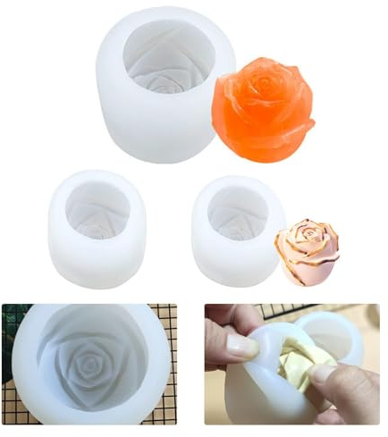 Ljusform, stearinljus, gjutform, silikonformar 3D ros, blomform – 3 stycken blommor, silikon, tvålform, gör-det-själv, ljus, form, handbok, tvålar, gjutformar, hantverk, tillverkning