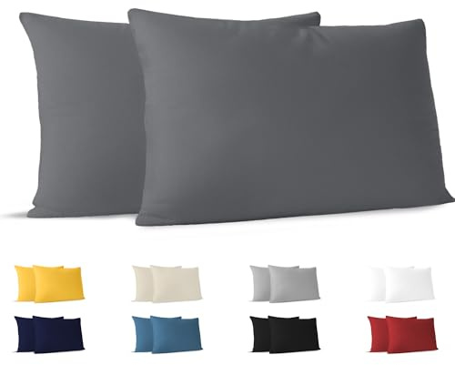 Dreamzie Kissenbezug 40x70 (Set mit 2) - 100% Jersey Baumwolle 150 g/qm Kissenbezüge -Anthrazit - Für Kissen 40x70 cm - Kissenhülle - Kissenbezug - Resistent und Hypoallergen