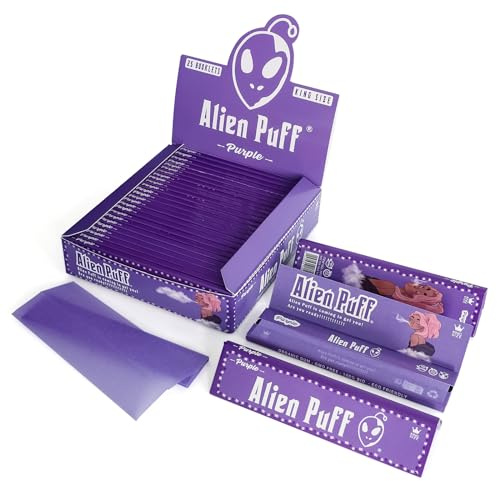 Alien Puff Rollenpapier, Purple long Rollenpapier 25 Heftchen King Size Lang Zigarettenpapier Mit Tips, 825 Blatt