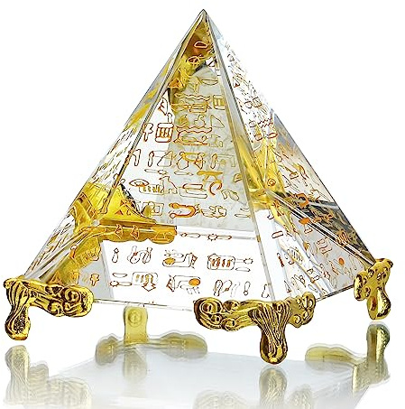 Presse-papier pyramide en cristal 60 mm en forme de pyramide égyptienne en verre avec caractère doré égyptien pour décoration intérieure/cadeau/collection