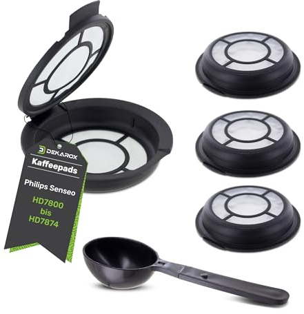 DEKAROX 4 x kaffekapslar, permanentfilter, påfyllningsbara för Melitta 180424 med kaffepulversked för alla Senseo-kaffemaskiner från HD7800 till HD7874