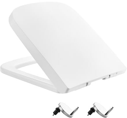 Square Toilet Seat Soft Close, Toilet Seats White with Quick Release and Adjustable Hinges for Easy Cleaning, Simple Top Fixing, Anti-Bacterial Toilet Lid Cover Rectangular Toilet Seats