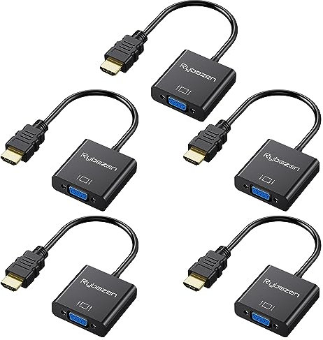 HDMI to VGA Adapter 5 Pack, Gold-Plated HDMI to VGA Converter (Male to Female), Compatible for Computer, Laptop, PC, Monitor, Projector, HDTV, Chromebook, Raspberry Pi, Roku, Xbox and More
