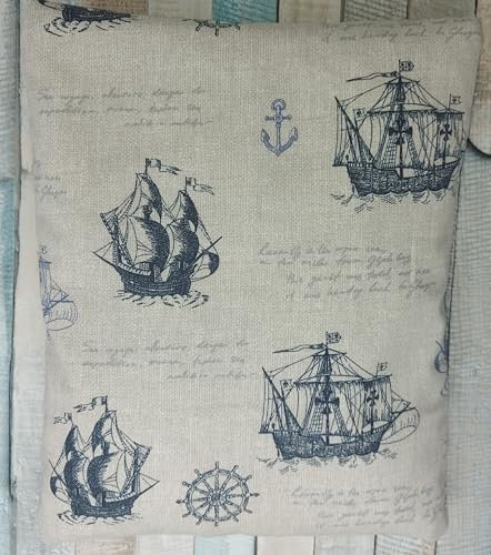 Kräuterkissen mit 8 verschiedenen Heilkräutern wie Hopfen, Melisse, Fenchel, Minze, Rosenblütenblätter, Lavendel, Ysop, Quendel, Bezug waschbar, Motiv 123 Sailing Ship ca. 20x24 cm (Kräuter)