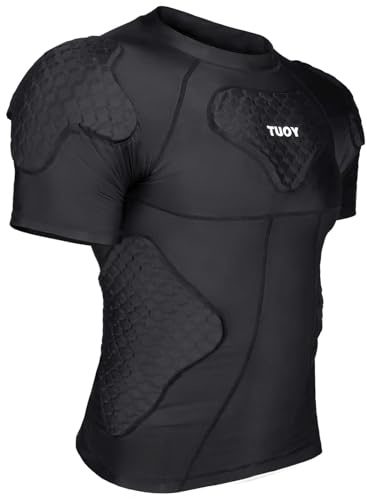 TUOY New Football Rib Chest Protector Shirt Padded Compression Shirts 6 Pads Adult Sizes