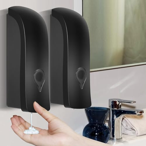 Dispenser di sapone da parete, 2 distributori di sapone da parete, 300 ml, manuale senza forare o montaggio a vite, per gel doccia, shampoo, disinfettante, nero