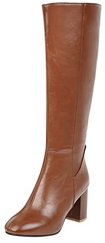 Bottes en cuir pour femmes d'automne, bottes hautes avec talon haut au-dessus du genou, bottes western d'équitation, d'hiver, chaudes et d'hiver, pour femmes, marron, 38 EU