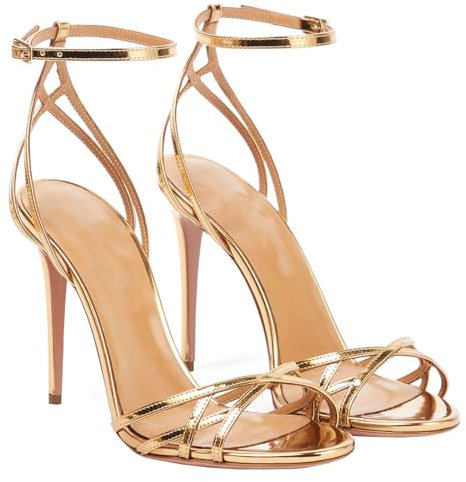 GBBRZKTB Talons Hauts Sandales Bout Ouvert Bride Cheville Femmes Escarpins Boucle Aiguille Bride Arrière Chaussures Soirée Mariage 11cm,Gold-36