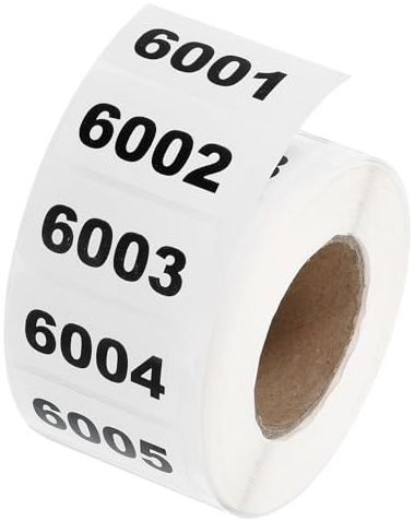 QUARKZMAN 1 Rollo Etiquetas Números Inventario, 6001-7000 Etiquetas Autoadhesivas Numeradas Consecutivas Etiquetas Impermeables Para Clasificación Almacenamiento (1.6x0.8 Pulgadas)