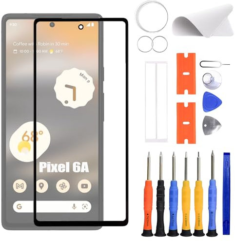 ERYNK-N Für Google Pixel 6A Display Glas Frontglas Reparatur Replacement Set [mit OCA Kleber] [No LCD Screen] 6.1 Zoll with Werkzeugsatz