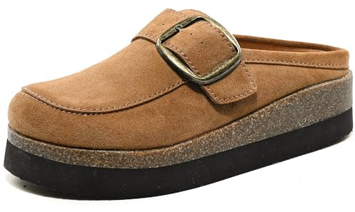 Flexwin Platform Clogs for Women, Mules Arch Support, Comfortable, Supportive Casual Shoes for Women Brown