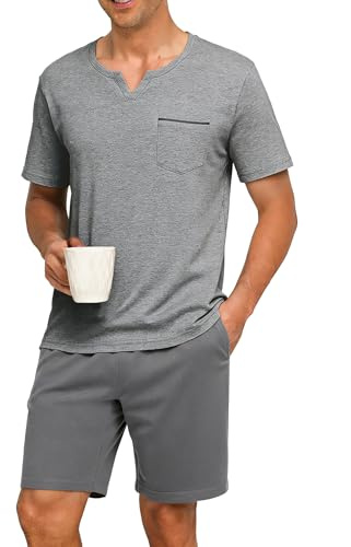 Pijama Hombre Verano Corto 2 Piezas Conjunto de Dormir Hombre con Camiseta de Manga Corta y Short Pijama Ligero y Cómodo Ropa de Casa