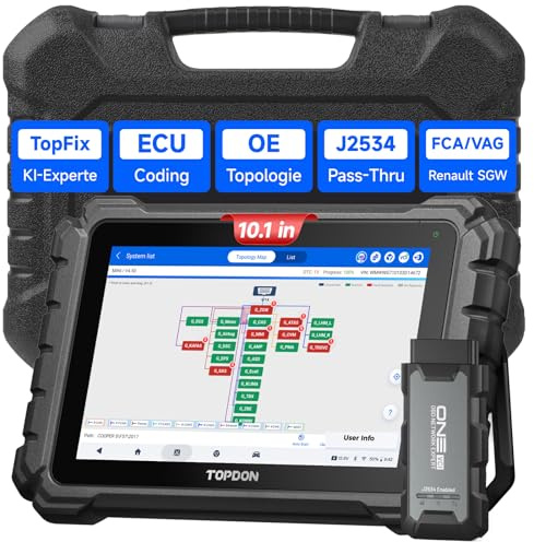 TOPDON ONE 10,1 Zoll OBD2 Diagnosegerät Auto, ECU Codierung & bidirektionaler, OE-Topologie-Mapping, J2534 Pass-Thru, 50+ Servicefunktionen, CAN-FD & DoIP, FCA/Renault/VAG SFD SGW Zugriff, TopFix KI