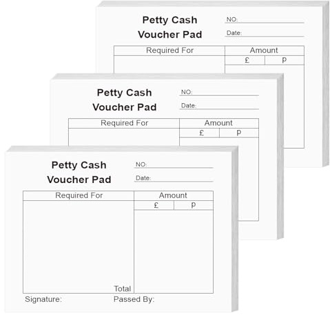 3 Pack Petty Cash Book of 300 Sheets White Cash Slips Cash Receipt Book 125x101mm Petty Cash Voucher Pad 80gsm for Small Business