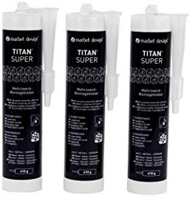 MARBET DESIGN Montagekleber extra stark Titan Super für Sockelleisten, Holz, Metall, XPS, Zierleisten (3 Kartuschen Titan Super) lösungsmittelfrei Innen 410ml