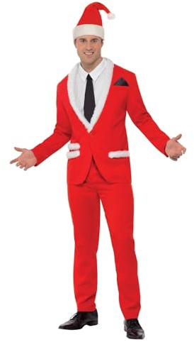 Smiffys Costume Père Noël cool, Rouge, avec veste, pantalon, chapeau, fausse chemise et cravate Halloween