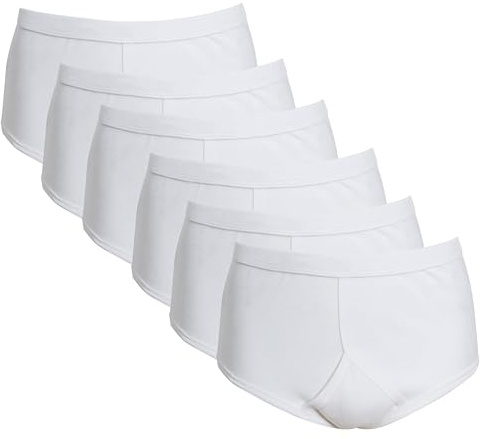 Sock Stack 6 Pairs Mens Briefs White Y-Fronts Underpants, 100% Pure Cotton Brief Underwear S-5XL