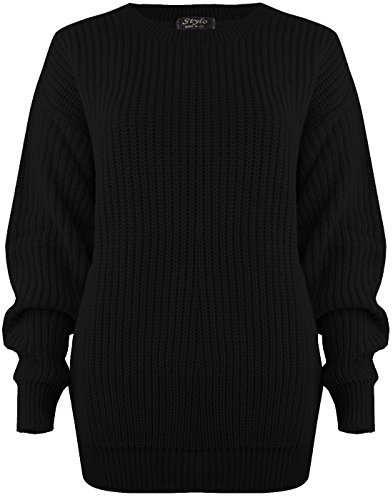 SA Fashions® Oversized New Ladies Womens Chunky Baggy Jumper Knitted Sweater Thick Top S-XL 8-18 (LXL (16-18), Black)