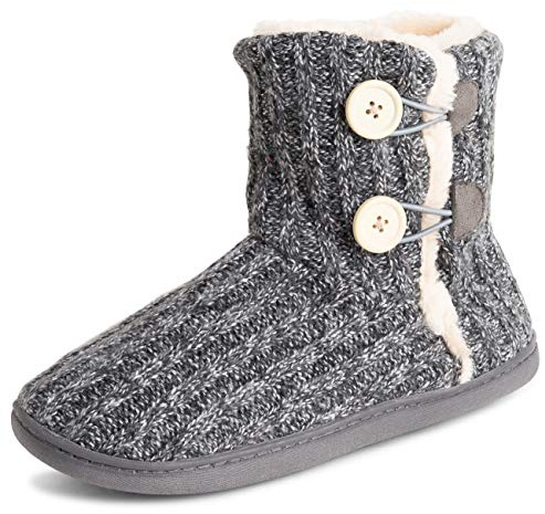Polar Womens Memory Foam Knitted Button Faux Fur Outdoor Rubber Sole Plush Winter Comfort Slippers